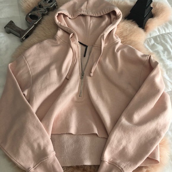 Pink half zip cropped hoodie - Picture 2 of 3